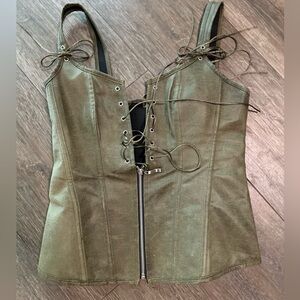 Olive Green Lace-Up Corset Top